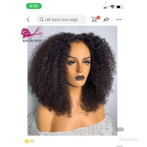 100% Human Hair kinky curly 5 x 5 silk base closure wig .